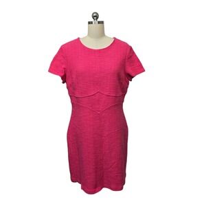 Boden Textured Tweed Sheath Dress Pink Short Sleeve Business Casual Size 14R
